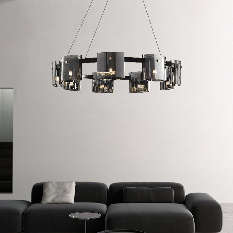 Candelabru Modern, REQUIEM Largo, 8xG9, Diametru 80cm, Negru, Inaltime Reglabila