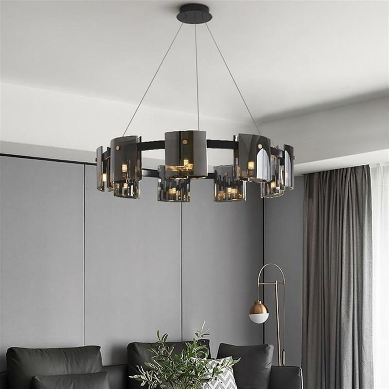 Candelabru Modern, REQUIEM Largo, 8xG9, Diametru 80cm, Negru, Inaltime Reglabila