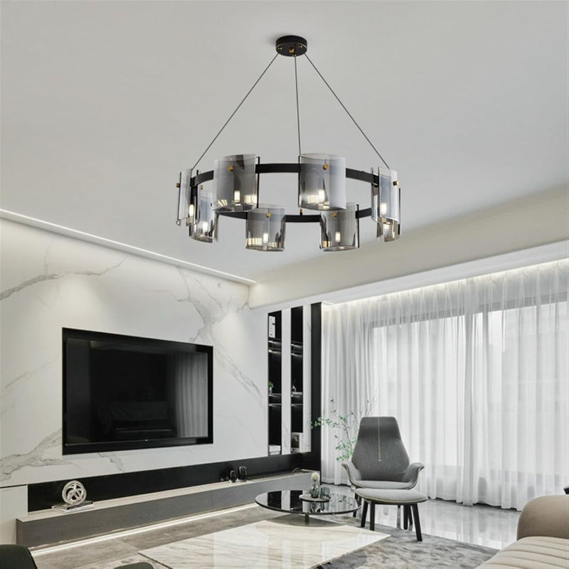 Candelabru Modern, REQUIEM Largo, 8xG9, Diametru 80cm, Negru, Inaltime Reglabila