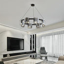 Candelabru Modern, Valmontreux Largo, 8xG9, Diametru 80cm, Negru si Cristale Cenusii, Inaltime Reglabila, Metal si Cristal Candelabre Moderne Default Title Alessandro Design