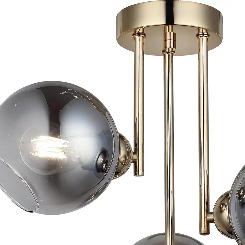 Lustra cu bec moderna MODUS, 3x E27, Gri Inchis, Auriu, Metal