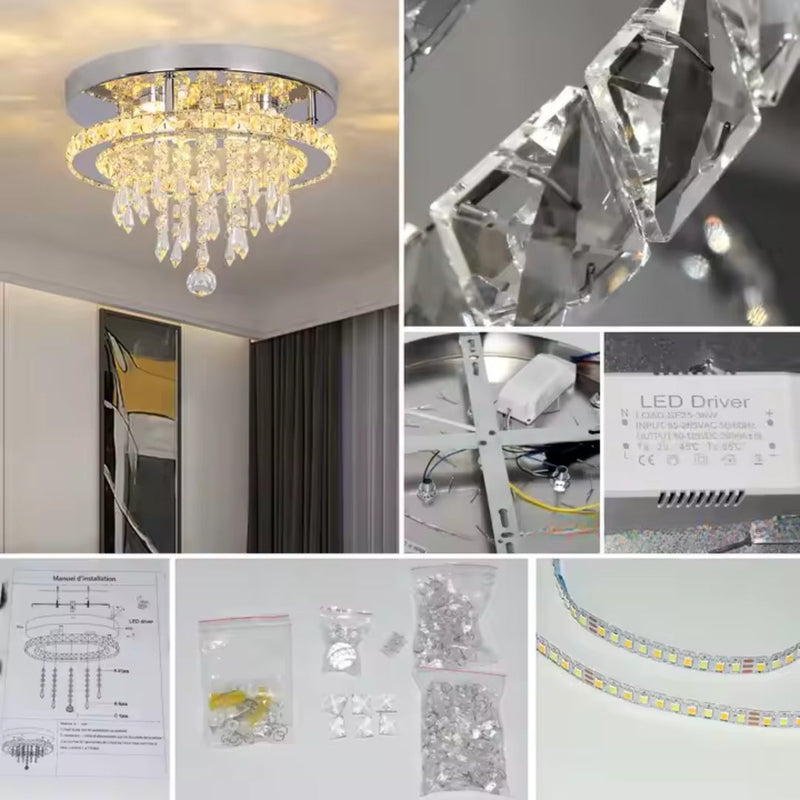 Candelabru LED Alberico Rotund, 20W, Lumina Rece/Calda/Neutra, Cristal, Crom Lucios