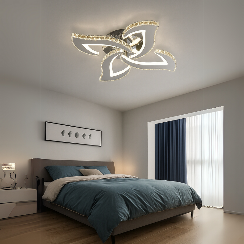 Lustra LED Alejandro cu Telecomanda, 73W, 4 Flori, Lumina Dimabila Rece/Calda/Neutra, Crom