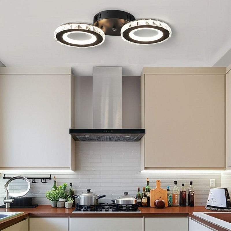 Lustra LED cu telecomanda si cristal NOVA ROTONDA 29W, 2 Cercuri, lumina Rece/Calda/Neutra, Dimabila, Negru