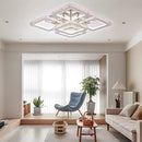 Lustra LED cu telecomanda cu cristal QUADRIA SUPREMO RGB, 148W, 5 Patrate, lumina Rece/Calda/Neutra, Dimabila, Crom Lucios