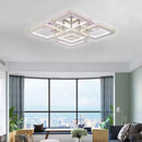 Lustra LED cu telecomanda cu cristal QUADRIA SUPREMO RGB, 148W, 5 Patrate, lumina Rece/Calda/Neutra, Dimabila, Crom Lucios