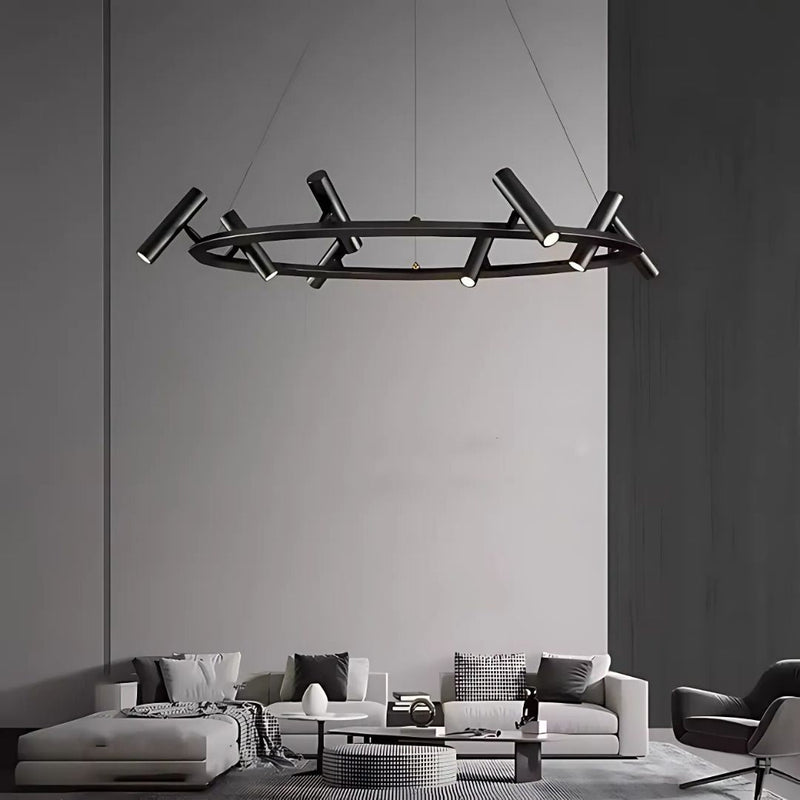 Lustra LED cu telecomanda Harman, 29W, 8 Surse, Lumina Neutra, Negru