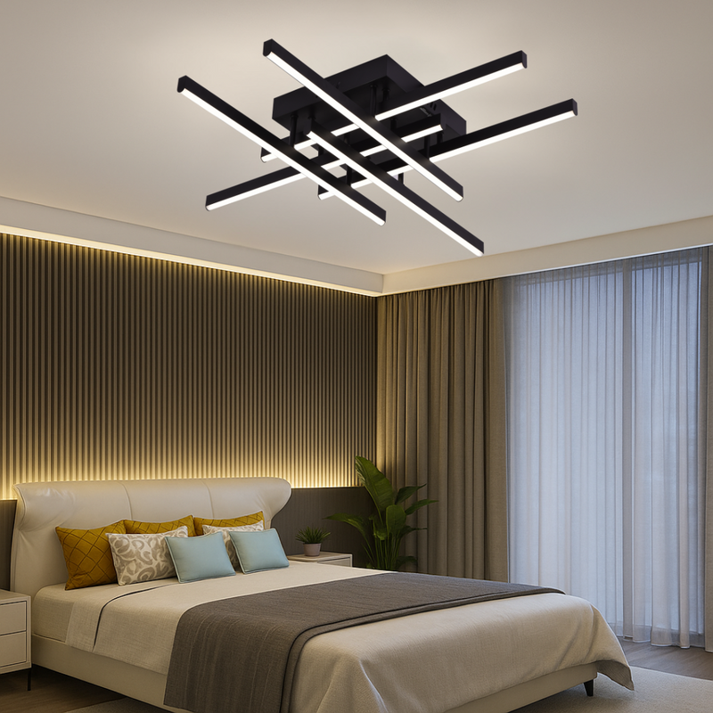 Lustra LED cu Telecomanda LINEX, 63W, 6 Elemente, Liniara, lumina Rece/Calda/Neutra, Dimabila, Negru