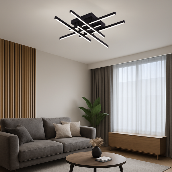 Lustra LED cu Telecomanda LINEX, 63W, 6 Elemente, Liniara, lumina Rece/Calda/Neutra, Dimabila, Negru