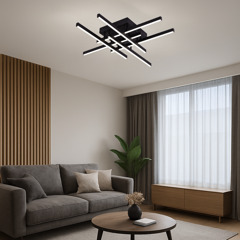 Lustra LED cu Telecomanda LINEX, 63W, 6 Elemente, Liniara, lumina Rece/Calda/Neutra, Dimabila, Negru