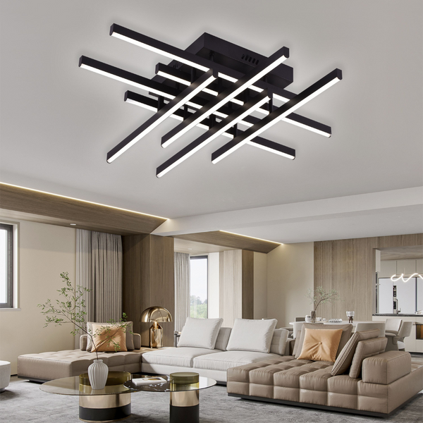 Lustra LED cu Telecomanda Aroldo, 90W, 8 elemente, Lumina Rece/Calda/Neutra, Dimabila, Negru
