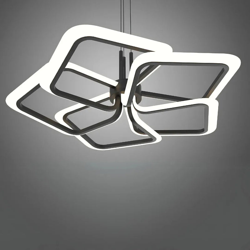 Lustra LED suspendata cu Telecomanda 104W, 5 Patrate, lumina Rece/Calda/Neutra, Dimabila, Negru