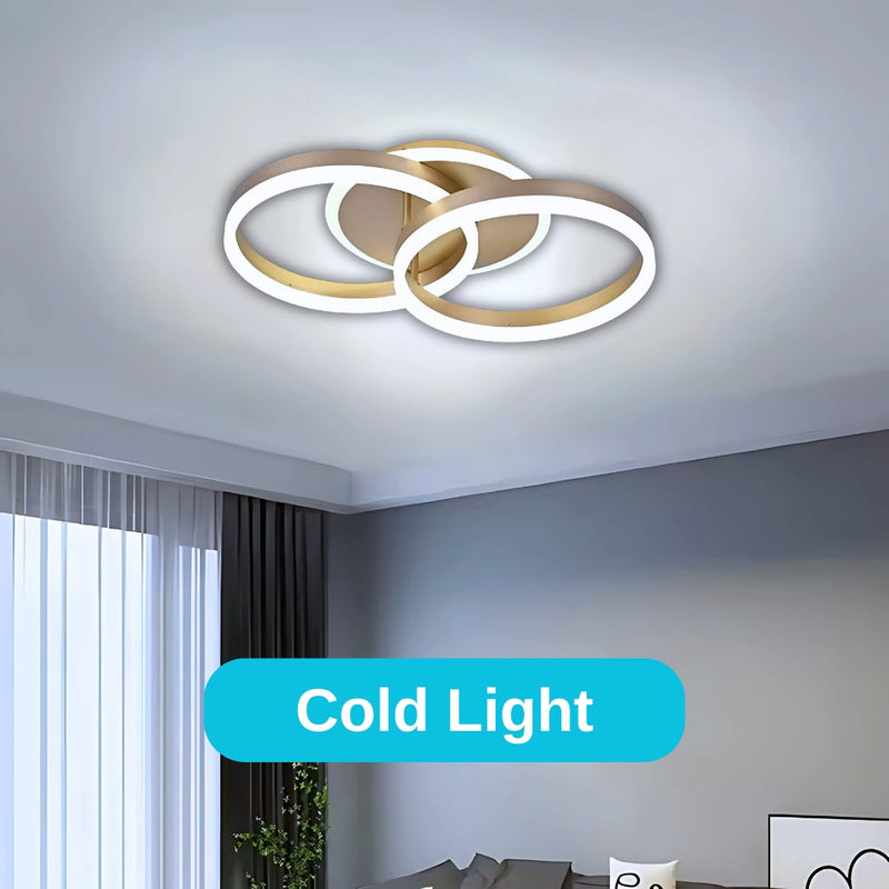 Lustra LED cu telecomanda  DARIO 55W, 2 Cercuri, lumina Rece/Calda/Neutra, Dimabila, Auriu