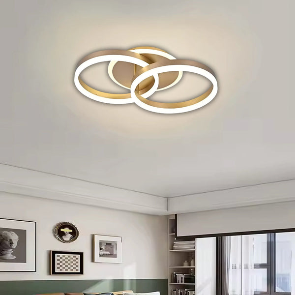 Lustra LED cu telecomanda  DARIO 55W, 2 Cercuri, lumina Rece/Calda/Neutra, Dimabila, Auriu