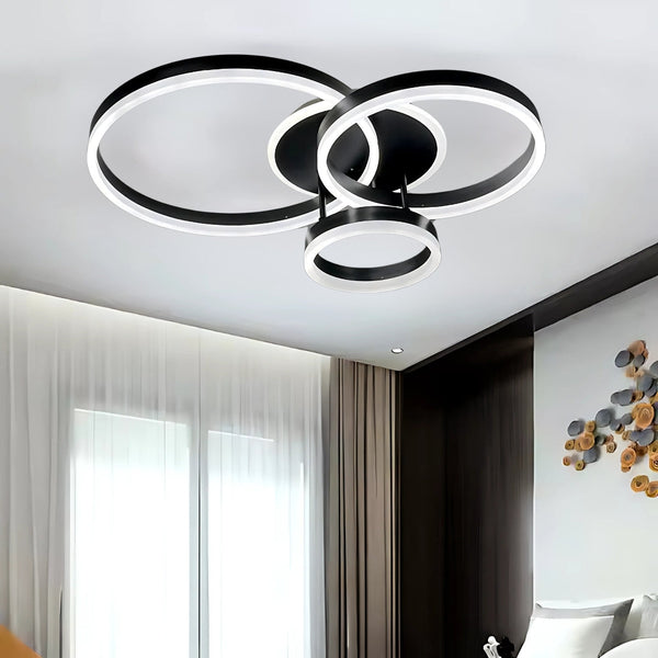 Lustra LED cu telecomanda RIGA LILITH, 69W, 3 Cercuri, lumina Rece/Calda/Neutra, Dimabila, Negru