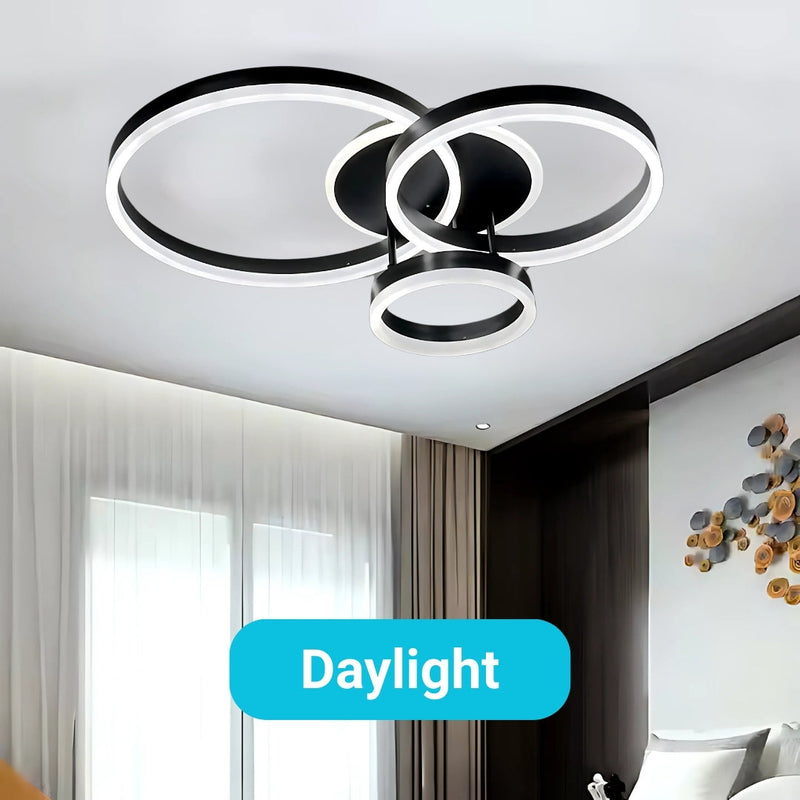 Lustra LED cu telecomanda RIGA LILITH, 68W, 3 Cercuri, lumina Rece/Calda/Neutra, Dimabila, Negru