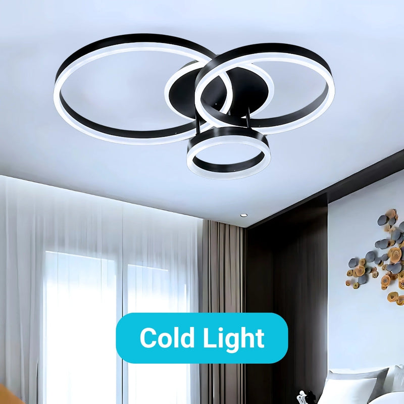 Lustra LED cu telecomanda RIGA LILITH, 94W, 3 Cercuri, lumina Rece/Calda/Neutra, Dimabila, Negru