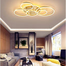 Lustra LED cu Telecomnda RINOVA, 5 cercuri, 137W, Lumina Calda/Rece/Neutra, Dimabila, Auriu