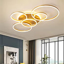 Lustra LED cu Telecomnda RINOVA, 5 cercuri, 137W, Lumina Calda/Rece/Neutra, Dimabila, Auriu