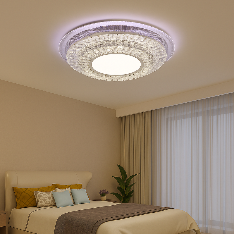 Lustra LED cu telecomanda MIRALUX RGB, 70W, lumina Albastra/Rece/Calda, Dimabila, Alb