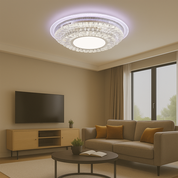 Lustra LED cu telecomanda MIRALUX RGB, 70W, lumina Albastra/Rece/Calda, Dimabila, Alb