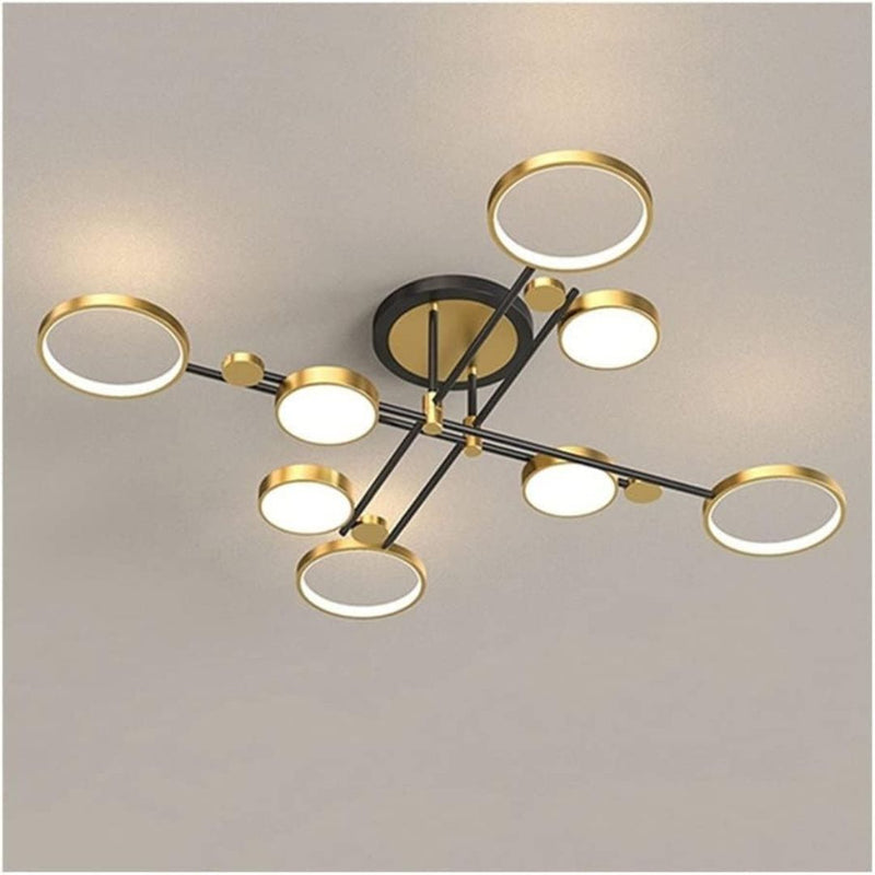 Lustra LED cu Telecomnda MARIA, 8 Elemente, 63W, Lumina Calda/Rece/Neutra, Dimabila, Auriu