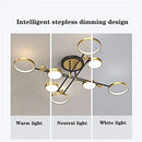 Lustra LED cu Telecomnda MARIA, 8 Elemente, 63W, Lumina Calda/Rece/Neutra, Dimabila, Auriu