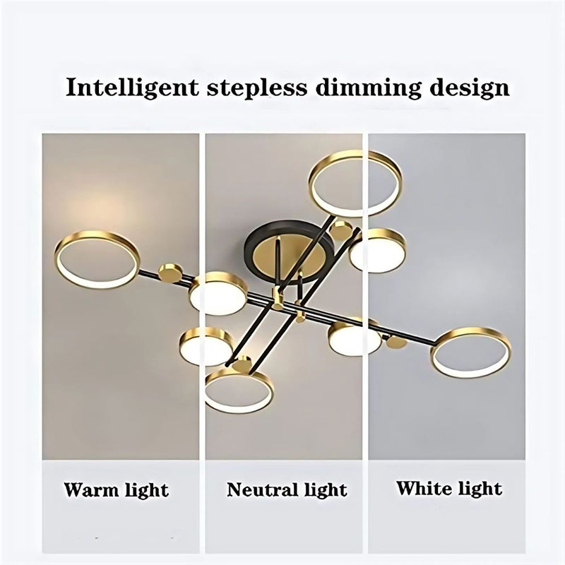 Lustra LED cu Telecomnda MARIA, 8 Elemente, 63W, Lumina Calda/Rece/Neutra, Dimabila, Auriu