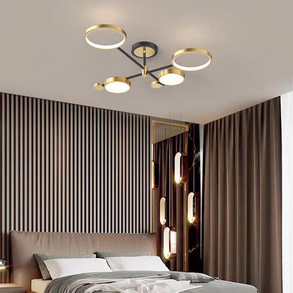 Lustra LED cu Telecomanda MARIA, 4 Elemente, 44W, Lumina Calda/Rece/Neutra, Dimabila, Auriu