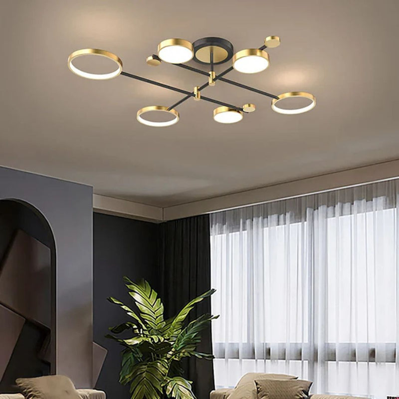 Lustra LED cu Telecomanda MARIA, 6 Elemente, 63W, Lumina Calda/Rece/Neutra, Dimabila, Auriu