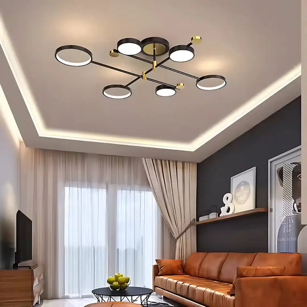 Lustra LED cu Telecomnda MARIA, 63W, 6 Elemente, Lumina Calda/Rece/Neutra, Dimabila, Negru