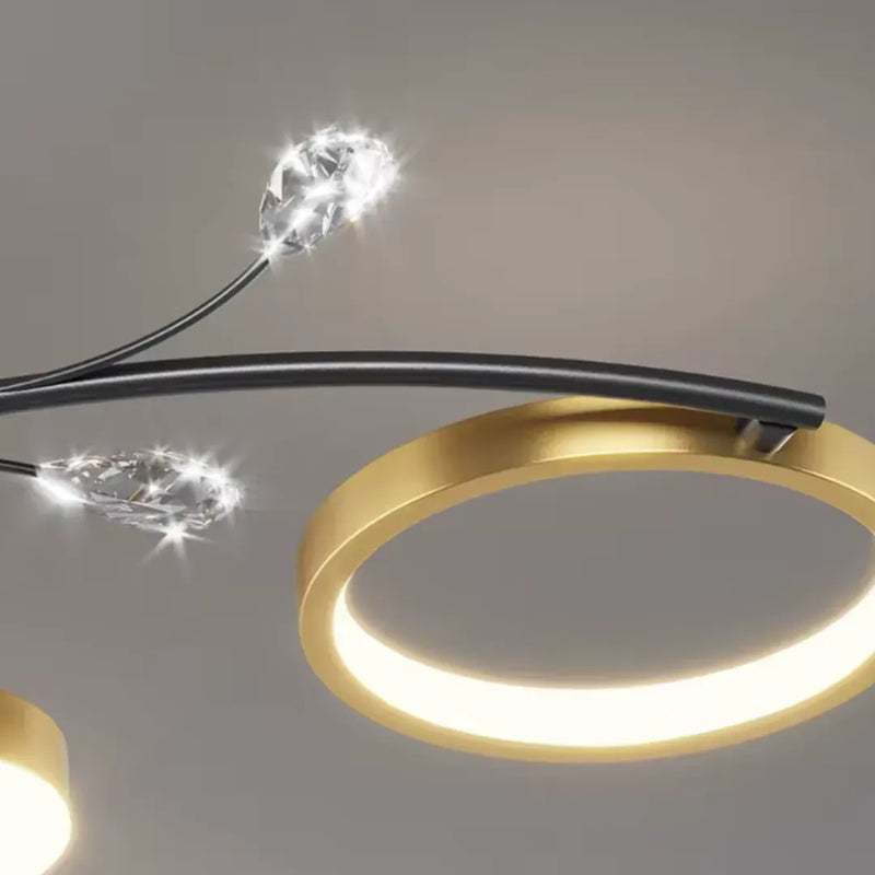 Lustra LED cu Telecomnda KARINA, 63W, 8 Elemente, Lumina Calda/Rece/Neutra, Dimabila, Auriu