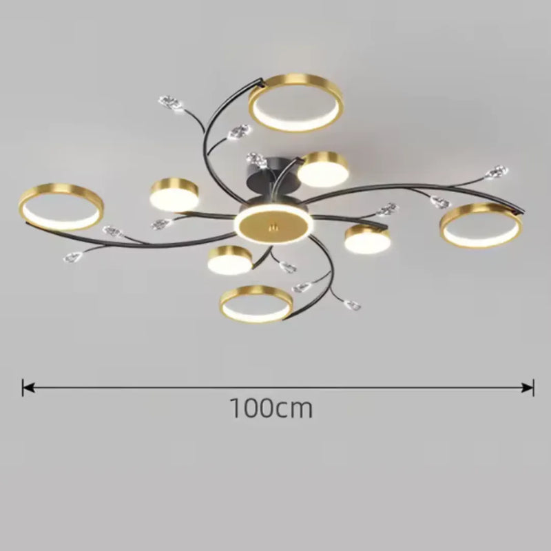 Lustra LED cu Telecomnda KARINA, 63W, 8 Elemente, Lumina Calda/Rece/Neutra, Dimabila, Auriu