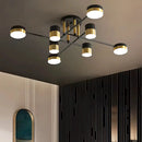 Lustra LED cu Telecomanda MARIO, 56W, 8 Elemente, Lumina Rece/Calda/Neutra, Dimabila, Negru/Auriu