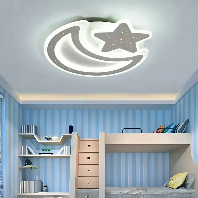 Lustra LED Nova cu Telecomanda, 91W,  Dimabil, Forma Luna si Stea, Alb