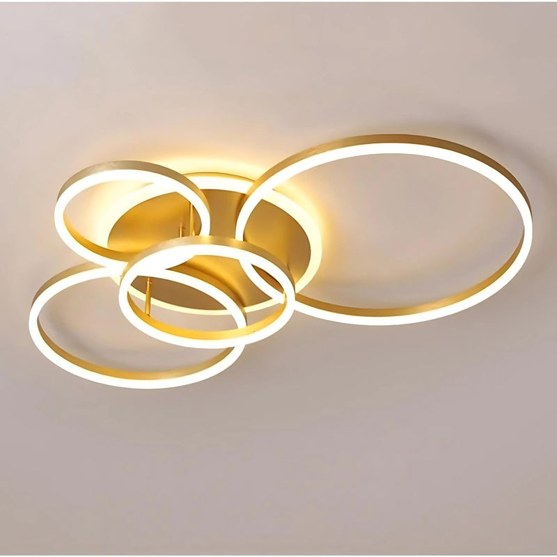 Lustra LED cu Telecomanda DARIO, 4 cercuri, 103W, Lumina Calda/Rece/Neutra, Dimabila, Auriu