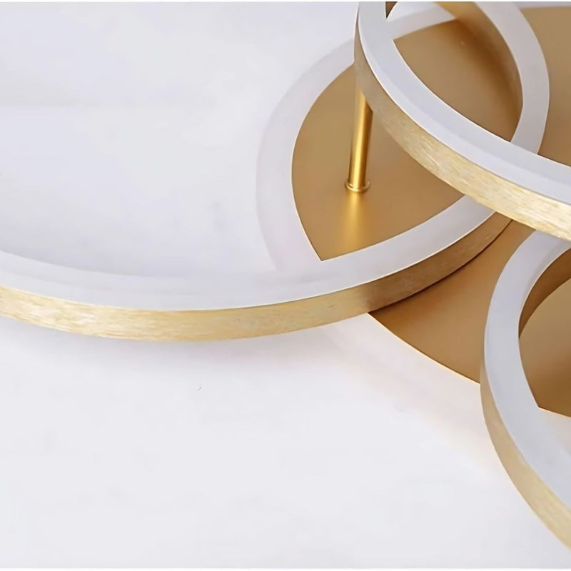 Lustra LED cu Telecomanda RINOVA, 4 cercuri, 112W, Lumina Calda/Rece/Neutra, Dimabila, Auriu