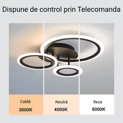 Lustra LED cu telecomanda BETTY 40W, 3 Cercuri, lumina Rece/Calda/Neutra, Dimabila, Negru