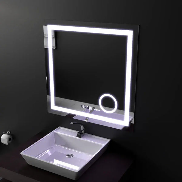 Oglinda LED Rectangulara, 60x60cm, Souverain MotionGlow Marcello, Sistem Dezaburire, Ceas & Termometru, Lupa Cosmetica, Dimabila