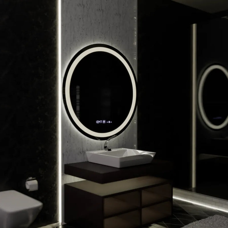 Oglinda LED Rotunda 100cm Celeste MotionGlow Marcello Sistem Dezaburire Ceas & Termometru Dimabila
