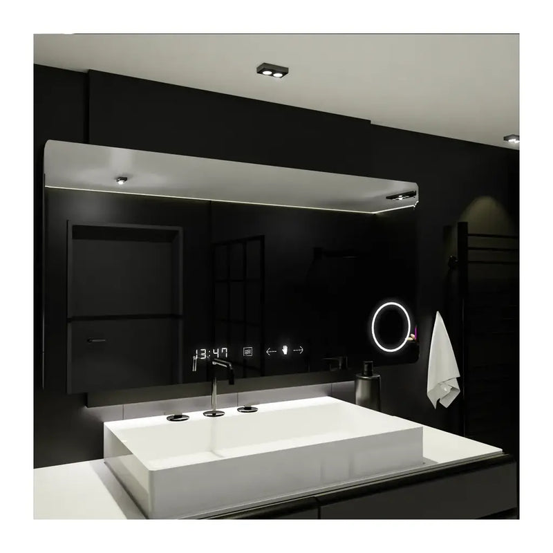 Oglinda LED Rectangulara, 100x60cm, Celeste MotionGlow Marcello, Sistem Dezaburire, Ceas & Termometru, Lupa Cosmetica, Dimabila