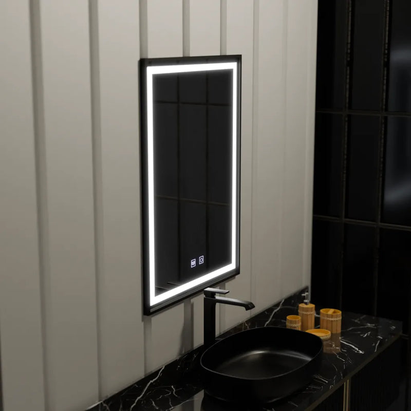 Oglinda LED Rectangulara 60x90cm Edge LUMINOUS Touch Sistem Dezaburire, Rama Neagra