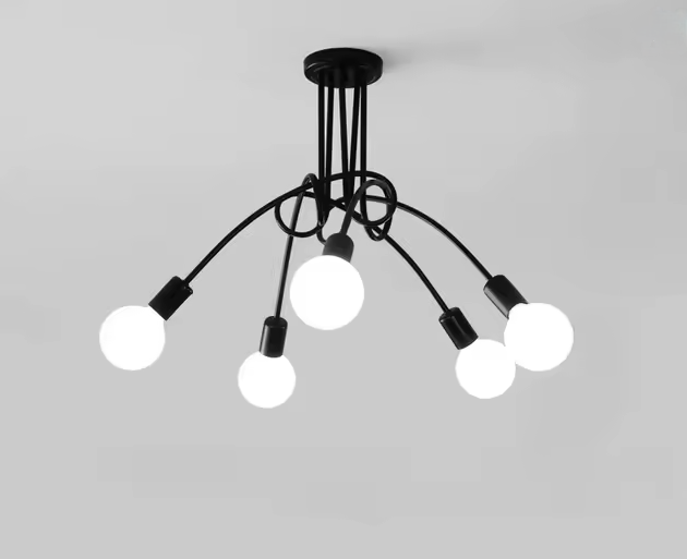 Lustra Modernist Penta 5, 5x E27, Negru, Design Modern