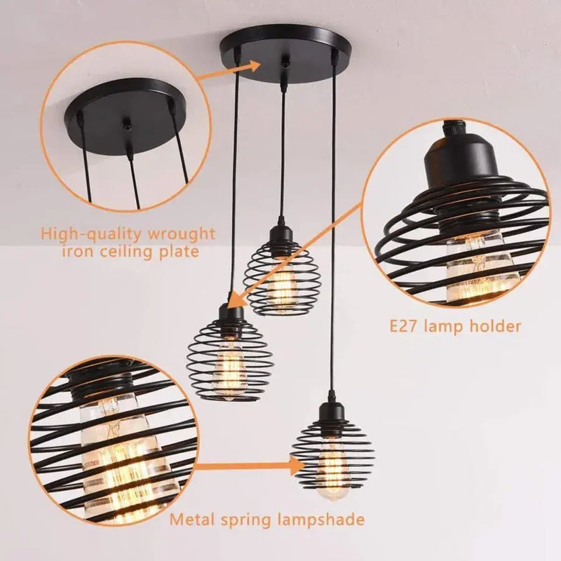 Lustra Forma Spirala, Geo Cluster Trio, 3xE27, Negru, Metal