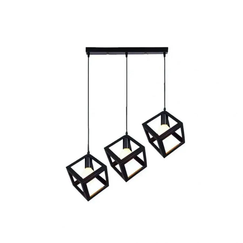 Lustra Forma Cub, STRUKTUR Linear Trio, 3x E27, Negru, Metal