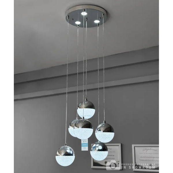 Lustra LED suspendata cu telecomanda JEREMIAS 63W, 6 Elemente, lumina Rece/Calda/Neutra, Dimabila, Argintiu, Inaltime Reglabila