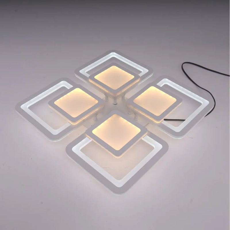 Lustra LED cu telecomanda SUSAN 77W, 4 Patrate, lumina Rece/Calda/Neutra, Dimabila, Alb