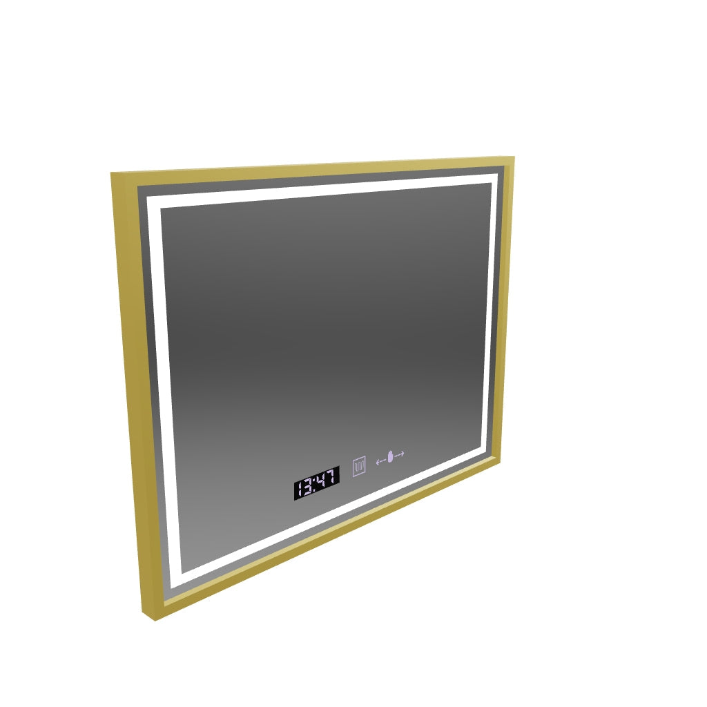 Oglinda LED Rectangulara, 80x60cm, Verite Royale Gold MotionGlow Marcello, Sistem Dezaburire, Ceas & Termometru, Dimabila