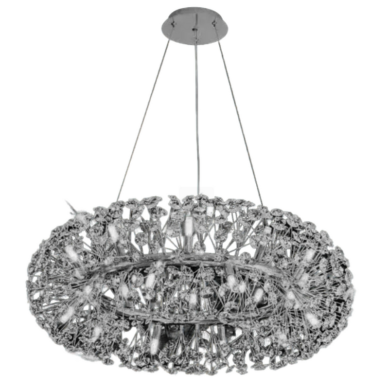 Candelabru Cristal SEGOVIA Magno 10x E14, Diametru 60cm, Argintiu Lucios, Inaltime Reglabila