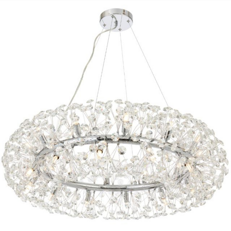 Candelabru Cristal SEGOVIA Magno 10x E14, Diametru 60cm, Argintiu Lucios, Inaltime Reglabila